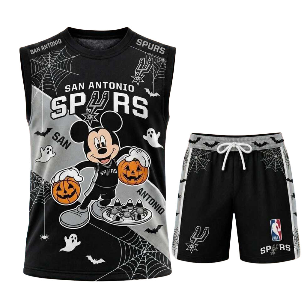 San Antonio Spurs Mickey Mouse Halloween Basketball Muscle Tank And Shorts SA Spurs Merch Gifts