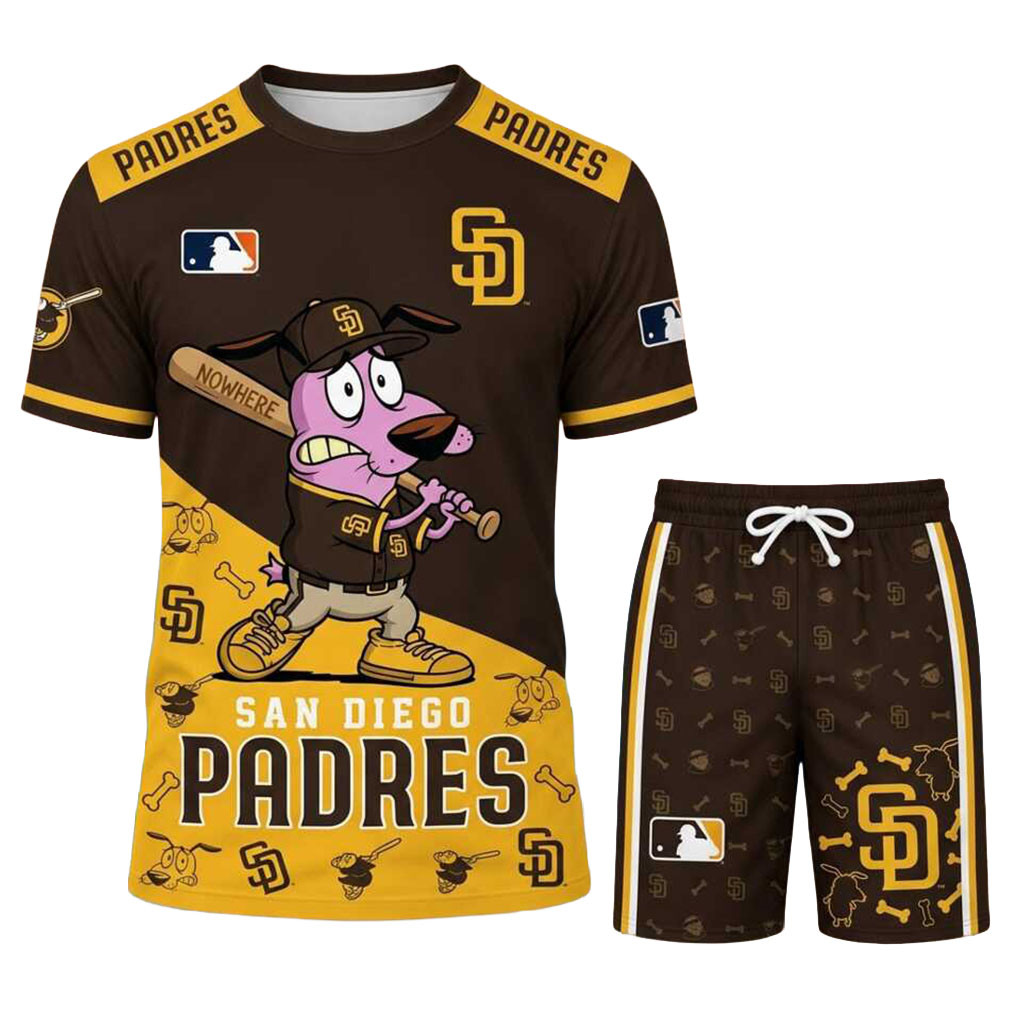 San Diego Padres Courage The Cowardly Dog Shirt And Shorts Set SD Padres Merch Gift For Fans