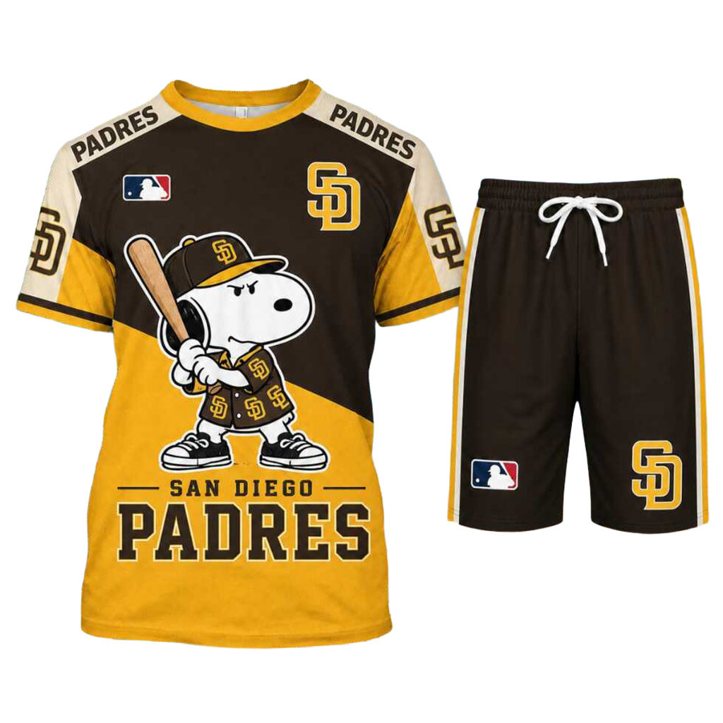 San Diego Padres Snoopy Baseball Cartoon Character Shirt And Shorts SD Padres Merch Fan Gifts