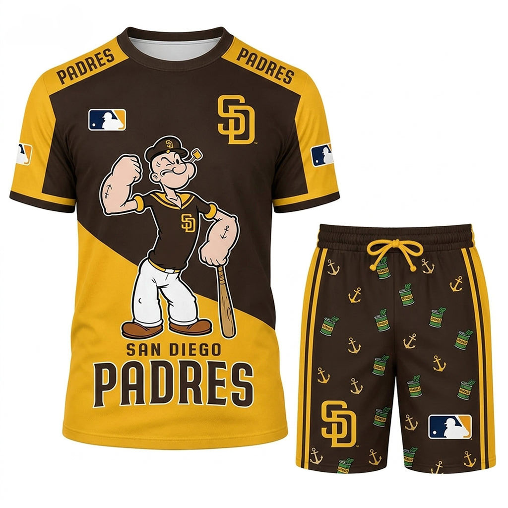San Diego Padres X Popeye The Sailor T-Shirt And Shorts Set Padres Merch Baseball Team Gifts