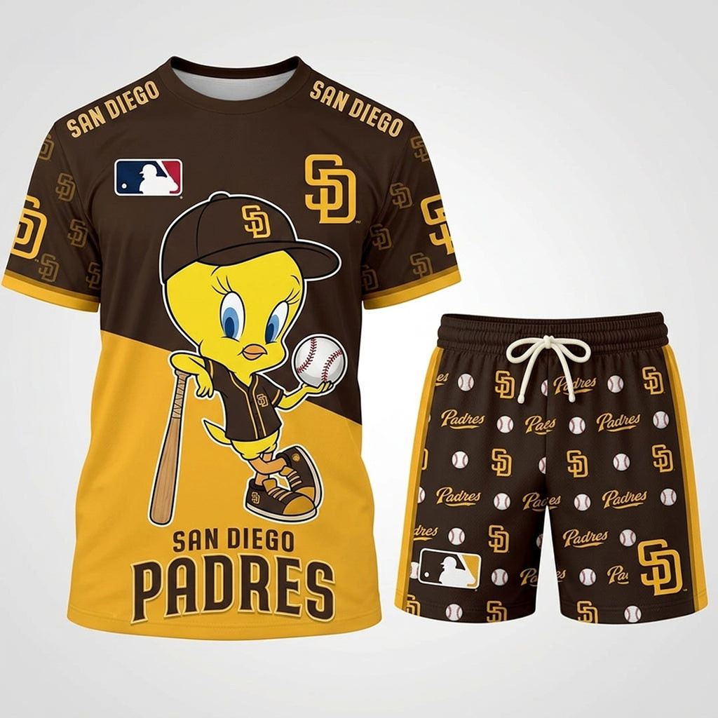 San Diego Padres X Tweety Looney Tunes Shirt And Shorts Set SD Padres Merch Baseball Fan Gifts