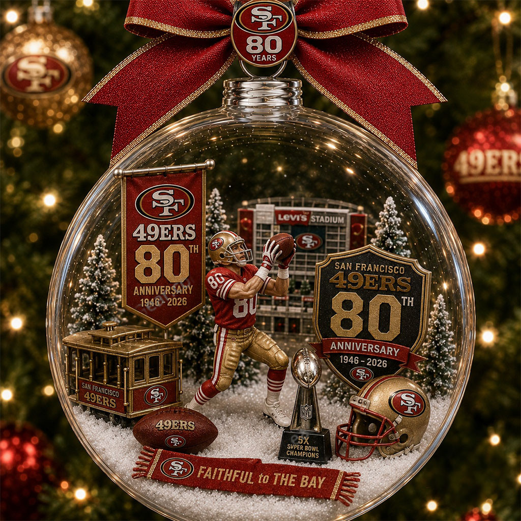 San Francisco 49ers 80th Anniversary 1946-2026 Global Ornament 49ers Merch Christmas Tree Decor