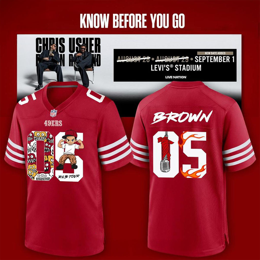San Francisco 49ers Chris Brown Game Player 2026 Jersey R&B Tour #05 Brown Jersey 49ers Merch San Francisco 49ers Chris Brown Game Player 2026 Jersey R&B Tour #05 Brown Jersey 49ers Merch
