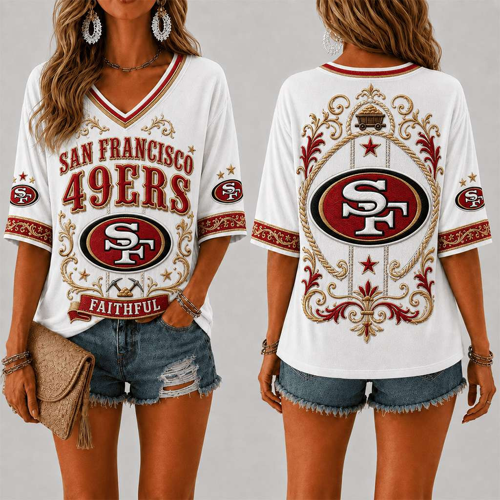 San Francisco 49ers Faithful V-Neck Shirt Cute Gameday Apparel SF 49ers Merch Football Fan Gift