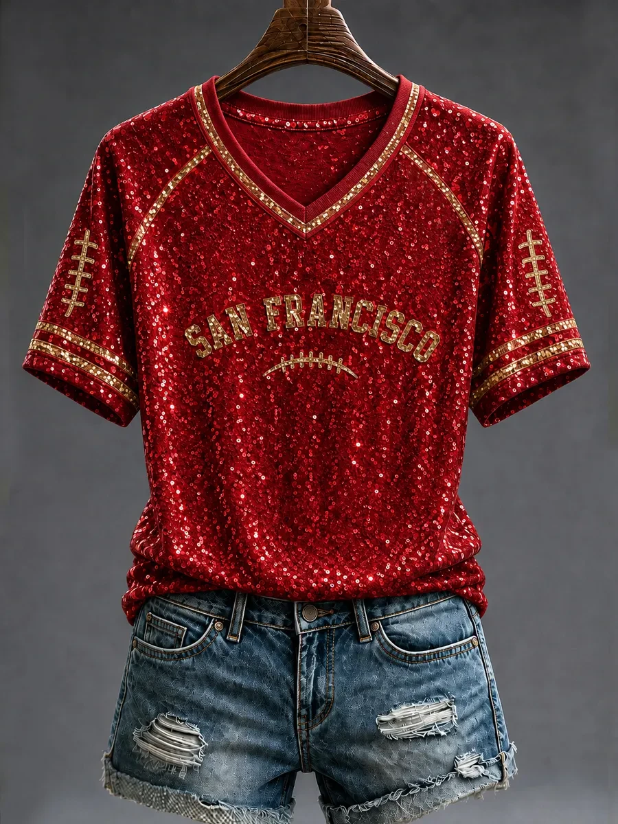 San Francisco 49ers Football Game Day V-Neck T-Shirt 49ers Merch Gifts for Girlfriend