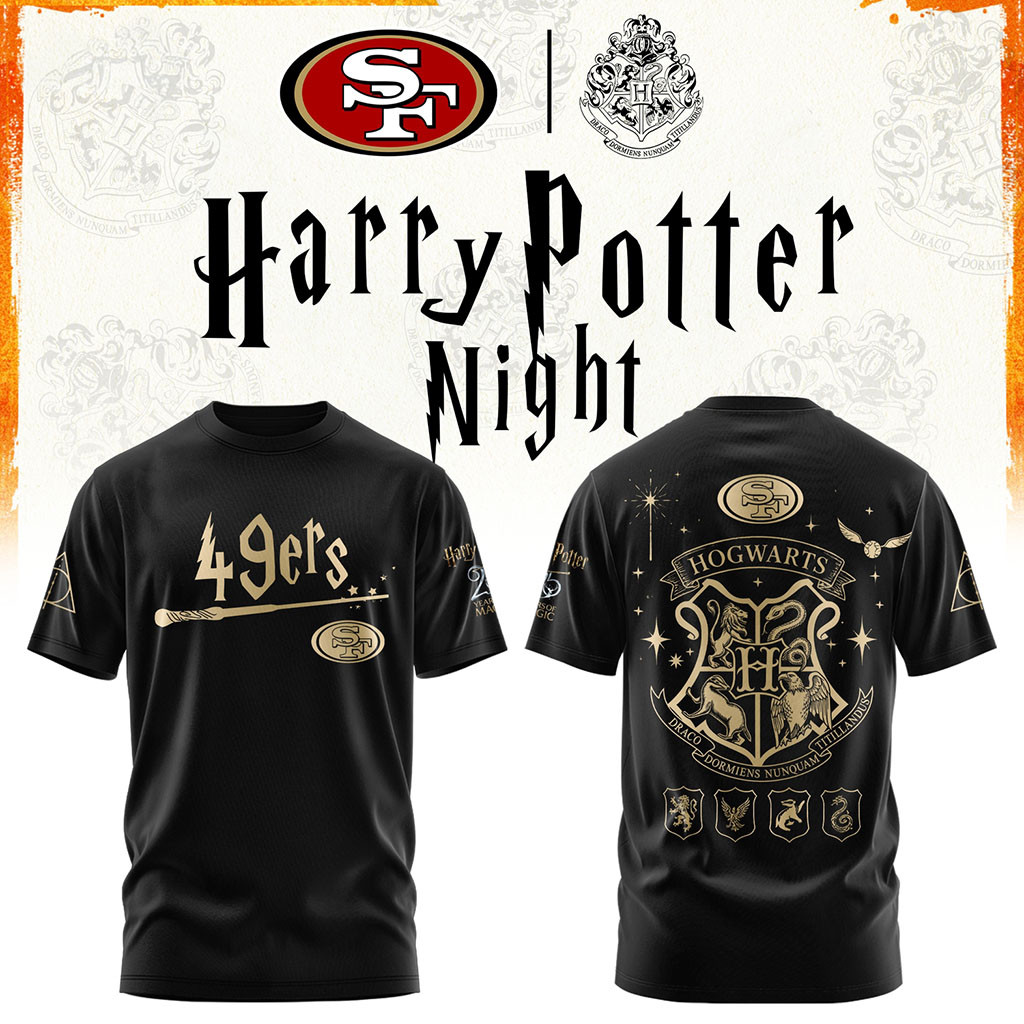 San Francisco 49ers Football Harry Potter 25th Anniversary T-Shirt 2026 SF 49ers Merch Fan Gear San Francisco 49ers Football Harry Potter 25th Anniversary T-Shirt 2026 SF 49ers Merch Fan Gear