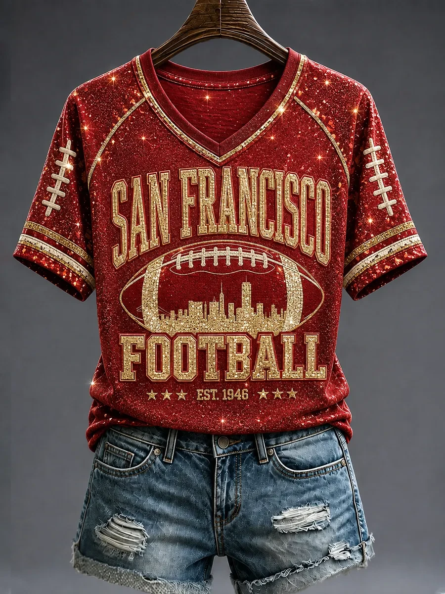 San Francisco 49ers Football V-Neck Shirt 49ers Merch Game Day Gifts for Wife San Francisco 49ers Football V-Neck Shirt 49ers Merch Game Day Gifts for Wife
