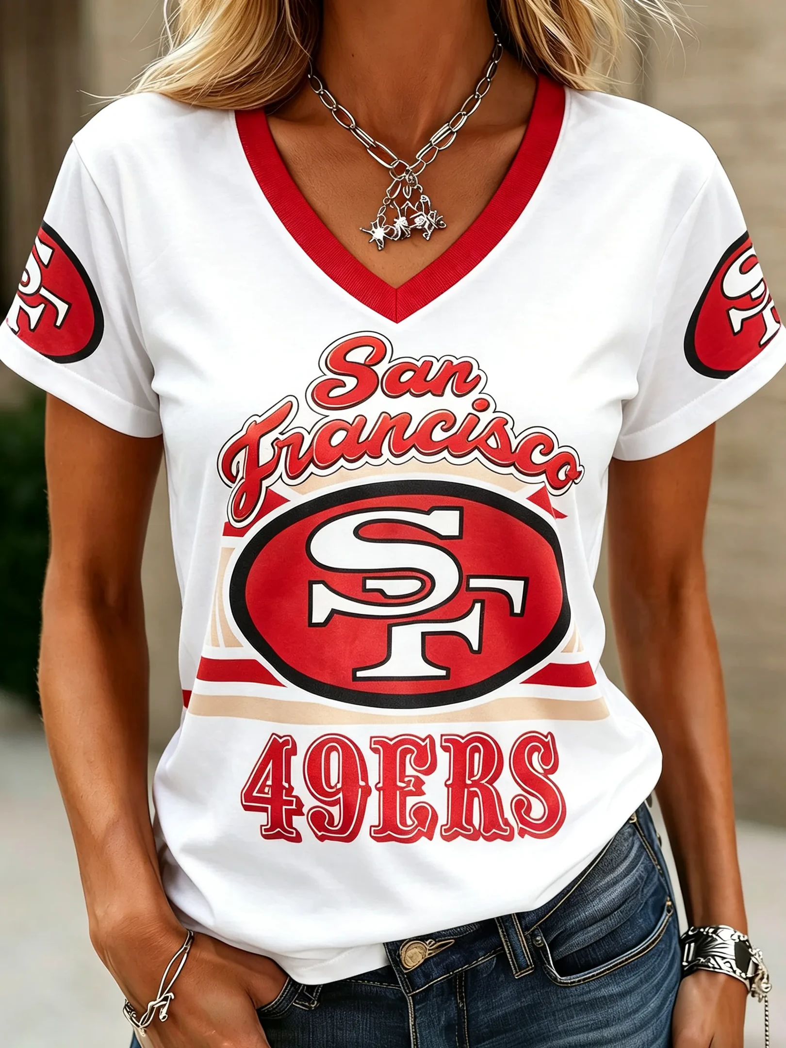 San Francisco 49ers Football V-Neck Shirt 49ers Merch Game Day T-Shirt Fan Apparel