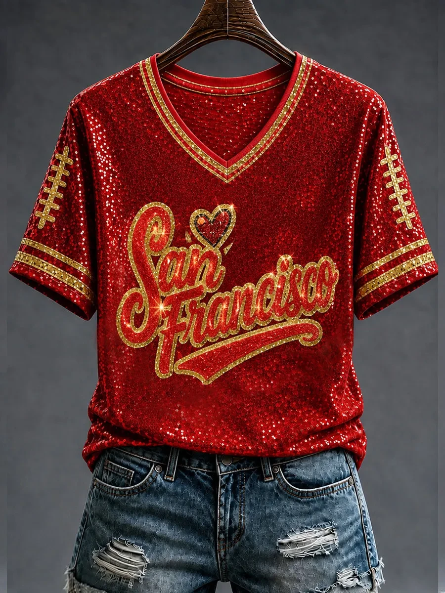 San Francisco 49ers Game Day V-Neck T-Shirt 49ers Merch Football Gifts for Sister San Francisco 49ers Game Day V-Neck T-Shirt 49ers Merch Football Gifts for Sister