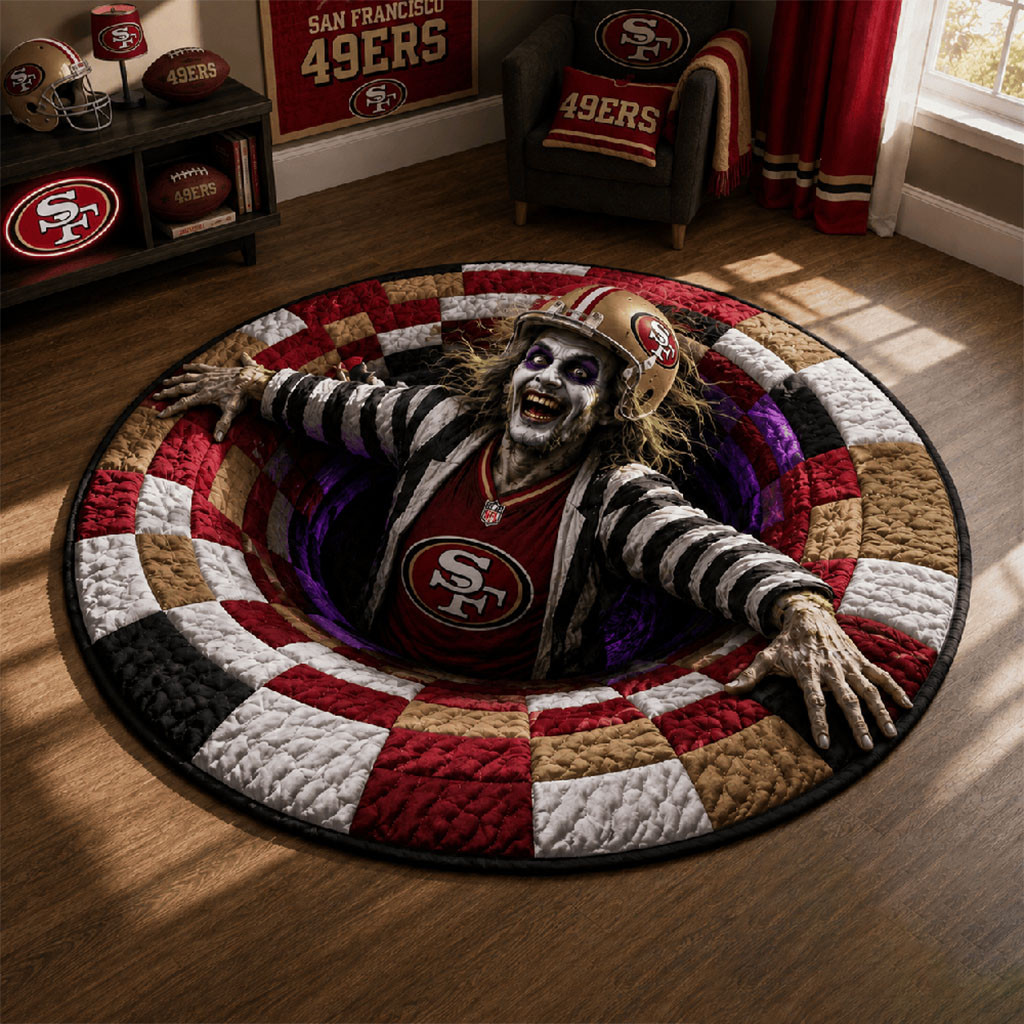 San Francisco 49ers Halloween 2026 Zombie Quilted Round Mat SF 49ers Merch Living Rooms Ideas