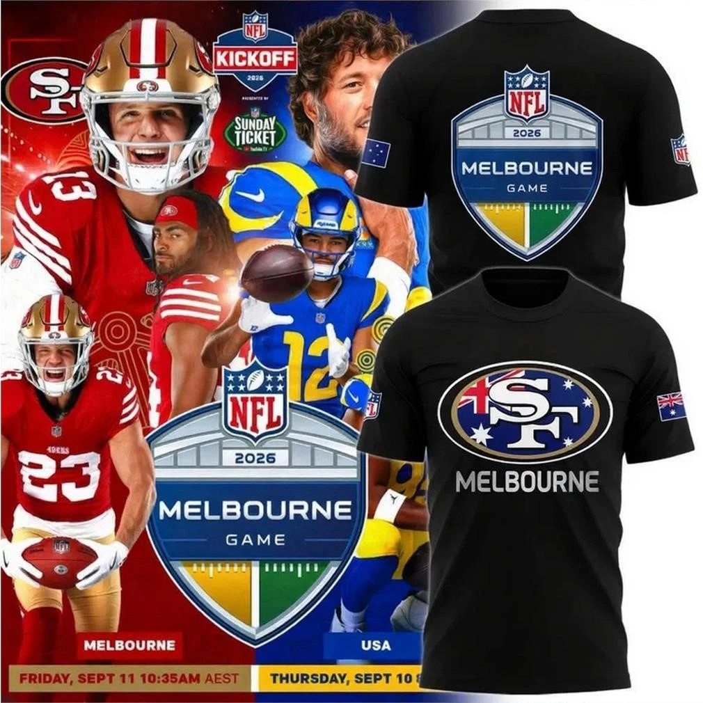 San Francisco 49ers Merch 2026 SF 49ers Melbourne Game International Series T-Shirt Black
