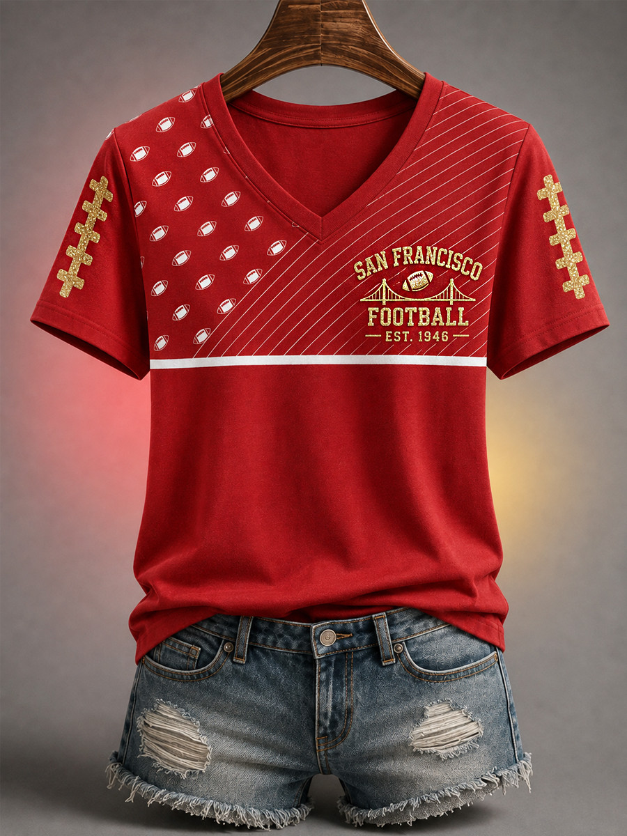 San Francisco 49ers Merch Est 1946 San Francisco Football V-neck T-Shirt Gameday Gift For Fans San Francisco 49ers Merch Est 1946 San Francisco Football V-neck T-Shirt Gameday Gift For Fans