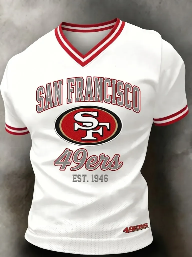 San Francisco 49ers Merch Est 1946 SF Football V-Neck T-Shirt Game Day Gifts For Dad