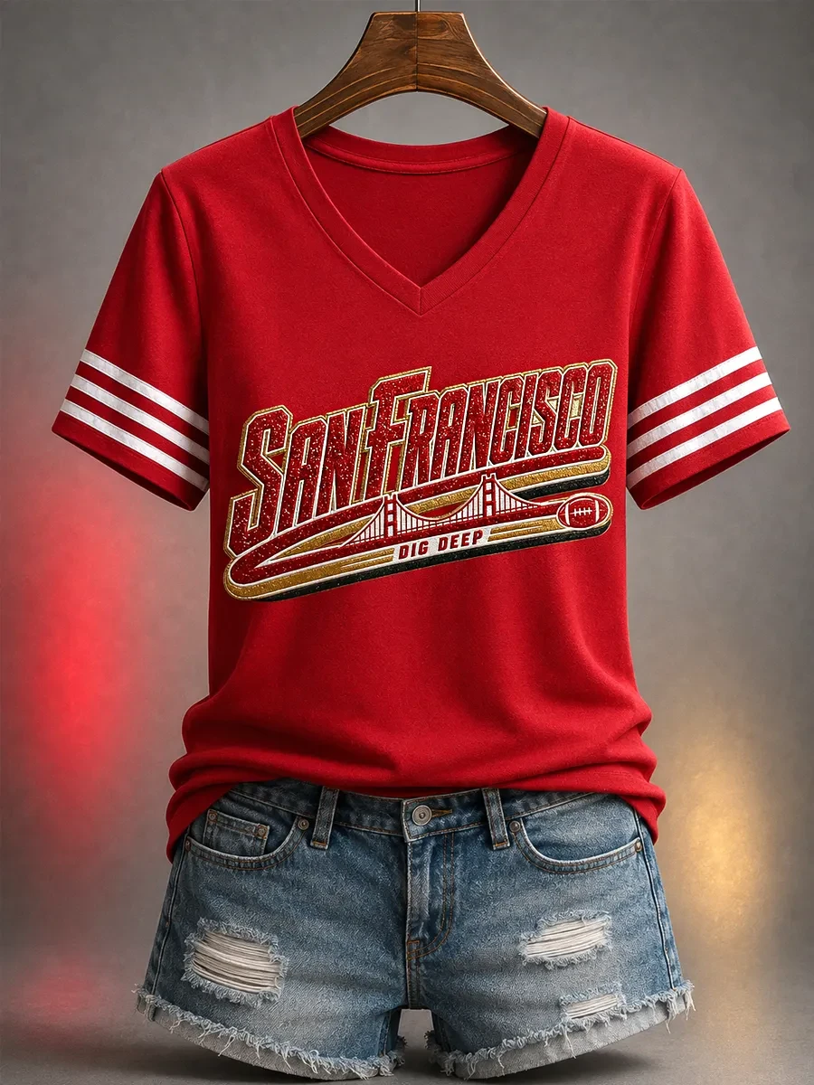 San Francisco 49ers Merch Game Day Football V-Neck T-Shirt San Francisco Football Fan Gifts