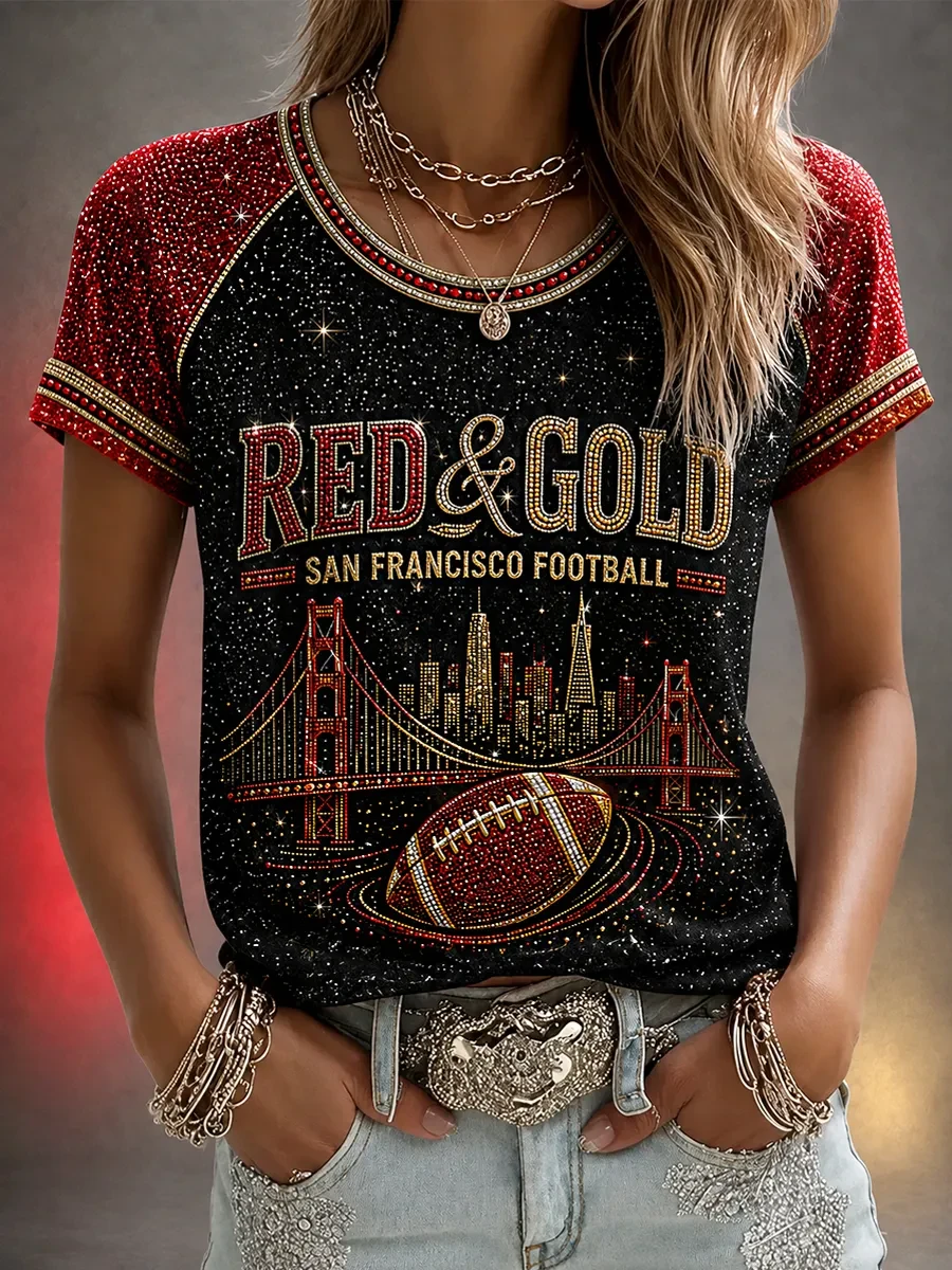 San Francisco 49ers Merch Game Day Red And Gold Shirt San Francisco Football T-Shirt Women
