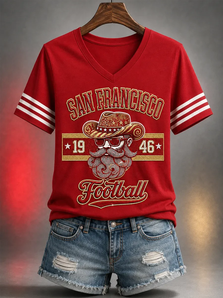 San Francisco 49ers Merch Game Day San Francisco Football V-Neck T-Shirt Football Gifts for Women
