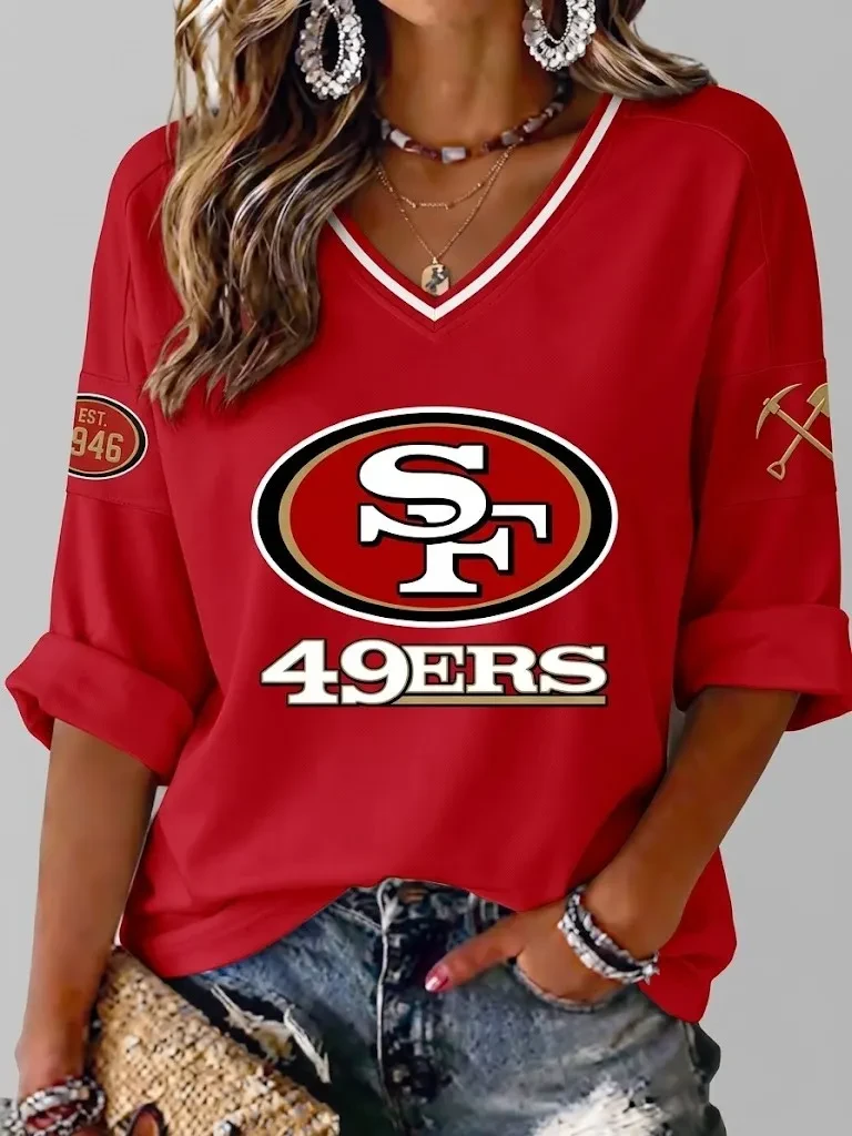 San Francisco 49ers Merch Game Day SF Football Long Sleeve V-Neck Shirt Gifts For Fans