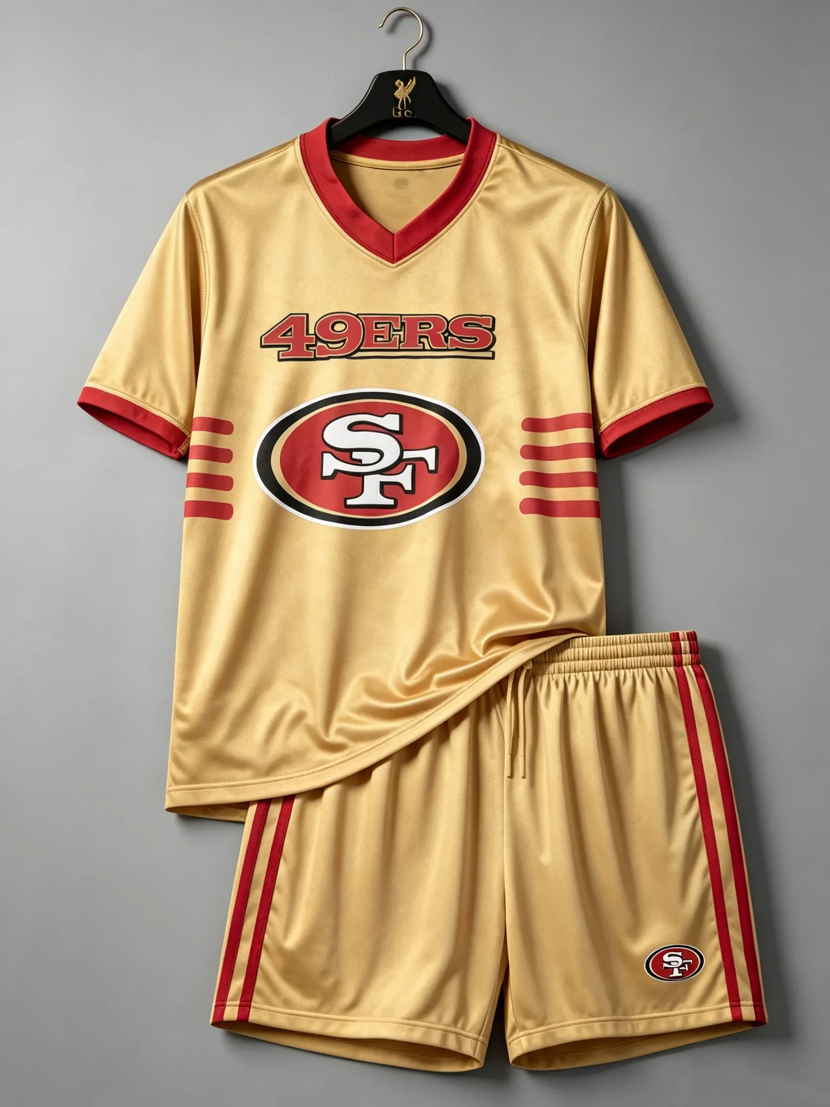 San Francisco 49ers Merch Game Day SF Football V-Neck Shirt And Shorts Set Gifts For Fans