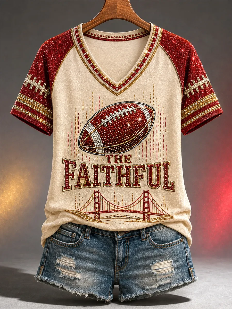 San Francisco 49ers Merch Game Day The Faithful V-Neck T-Shirt San Francisco Fans Gifts