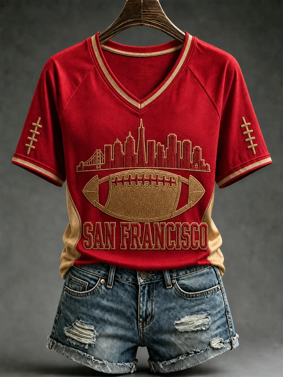 San Francisco 49ers Merch Game Day V-Neck T-Shirt SF Football Gifts For Mom San Francisco 49ers Merch Game Day V-Neck T-Shirt SF Football Gifts For Mom