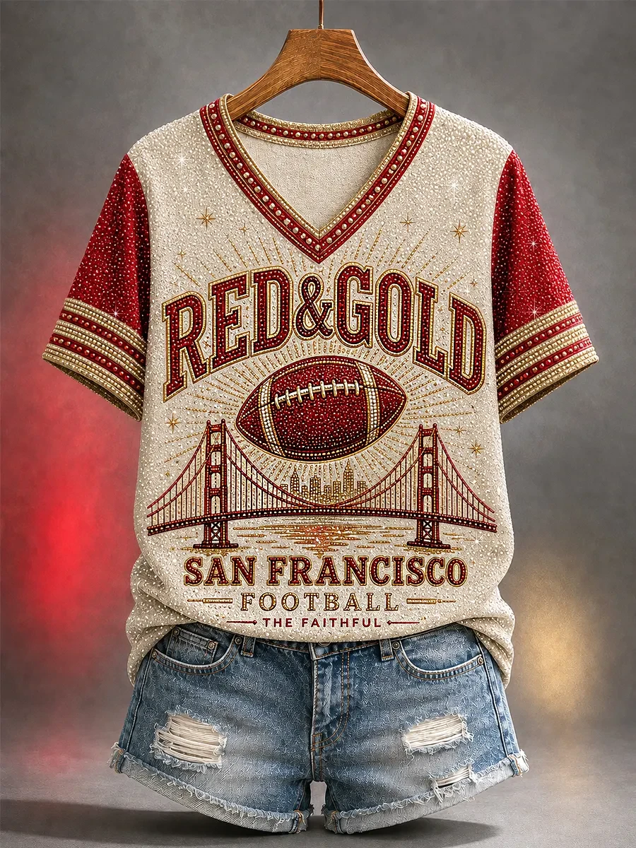 San Francisco 49ers Merch Game Day V-Neck T-Shirt The Faithful Tee Football Lover Gifts