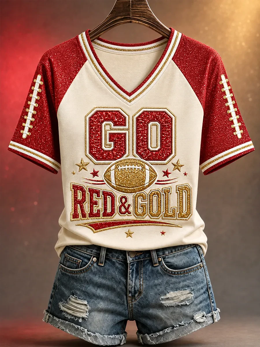 San Francisco 49ers Merch Go Red And Gold San Francisco Football Game Day V-Neck T-Shirt