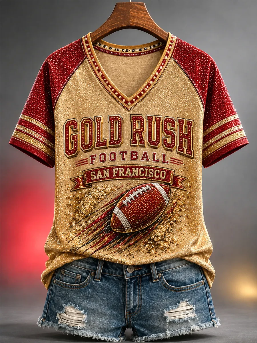San Francisco 49ers Merch Gold Rush Football San Francisco Game Day V-Neck T-Shirt Fan Gifts