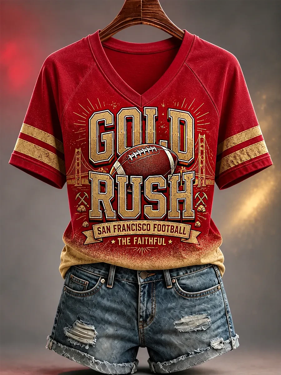 San Francisco 49ers Merch Gold Rush San Francisco Football V-Neck T-Shirt The Faithful Shirt