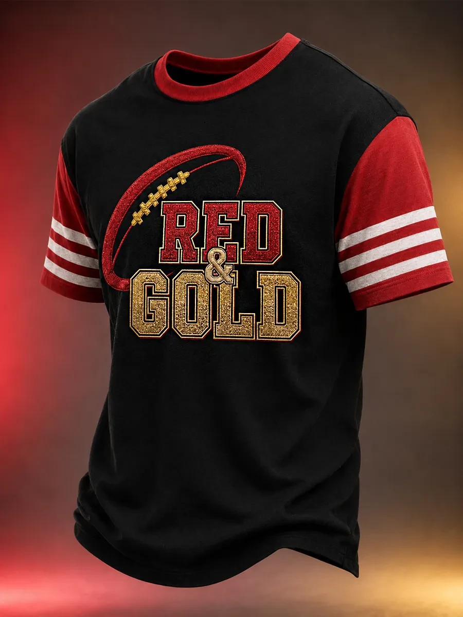 San Francisco 49ers Merch Red And Gold San Francisco Football T-Shirt Gameday Presents