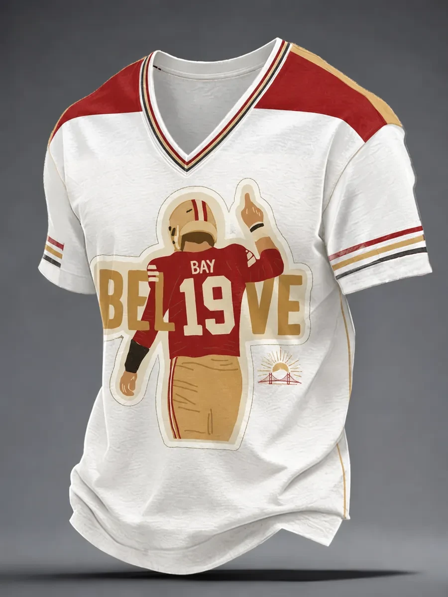 San Francisco 49ers Merch San Francisco Football Faithful Art V-neck T-Shirt Gifts For Fan