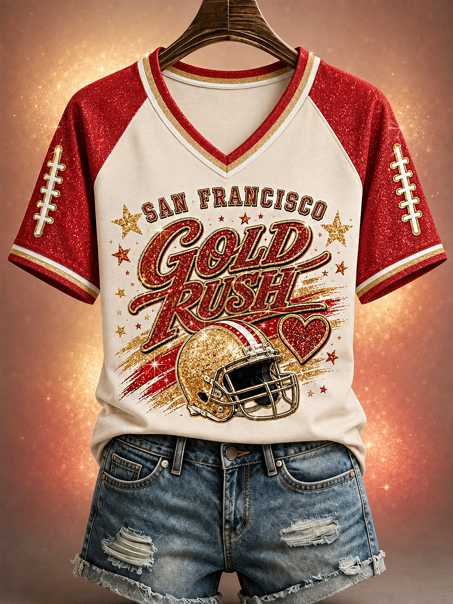 San Francisco 49ers Merch San Francisco Football Gold Rush V-Neck Shirt Game Day Apparel