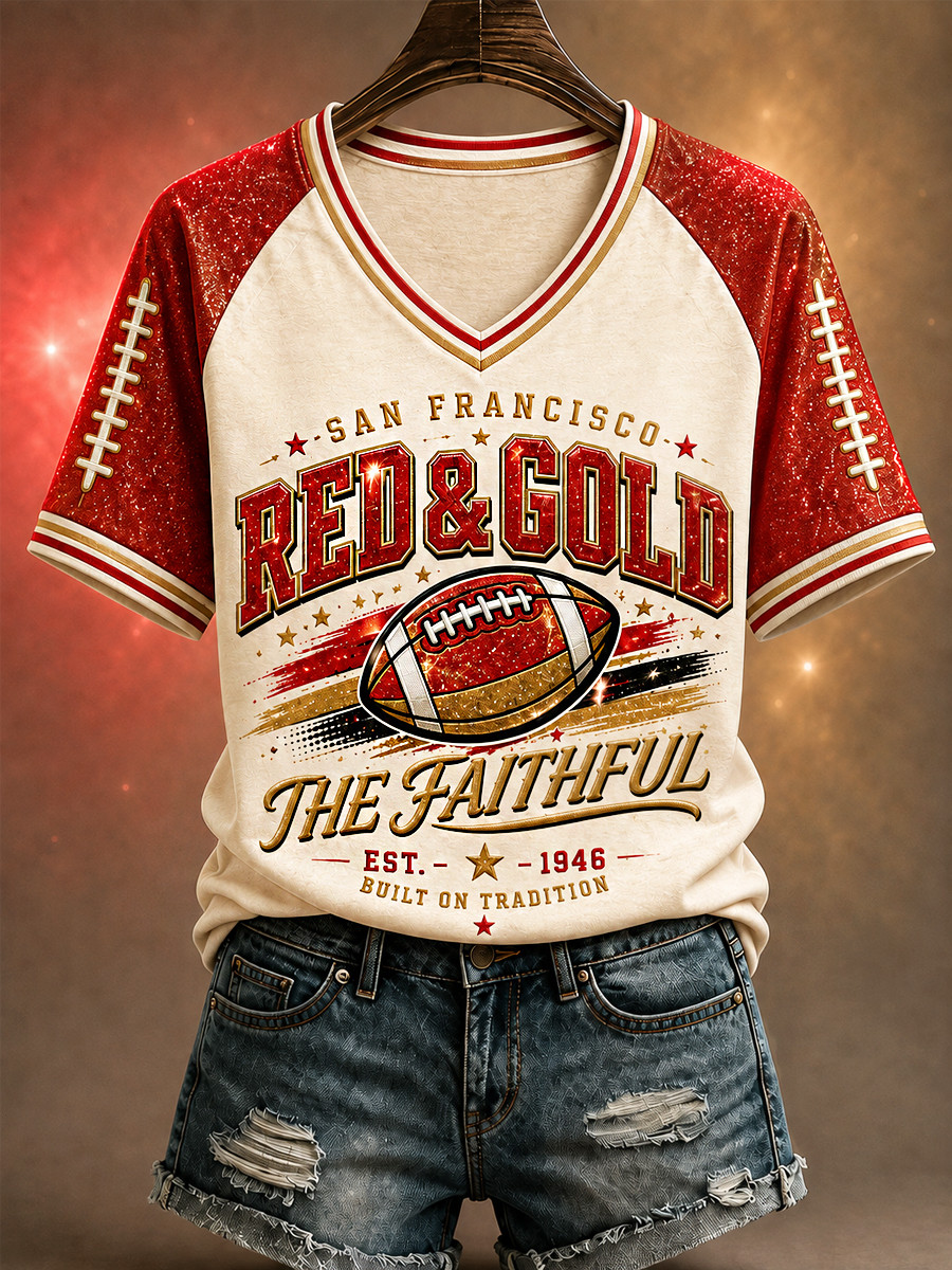 San Francisco 49ers Merch San Francisco Football The Faithful V-Neck Shirt Game Day Clothing