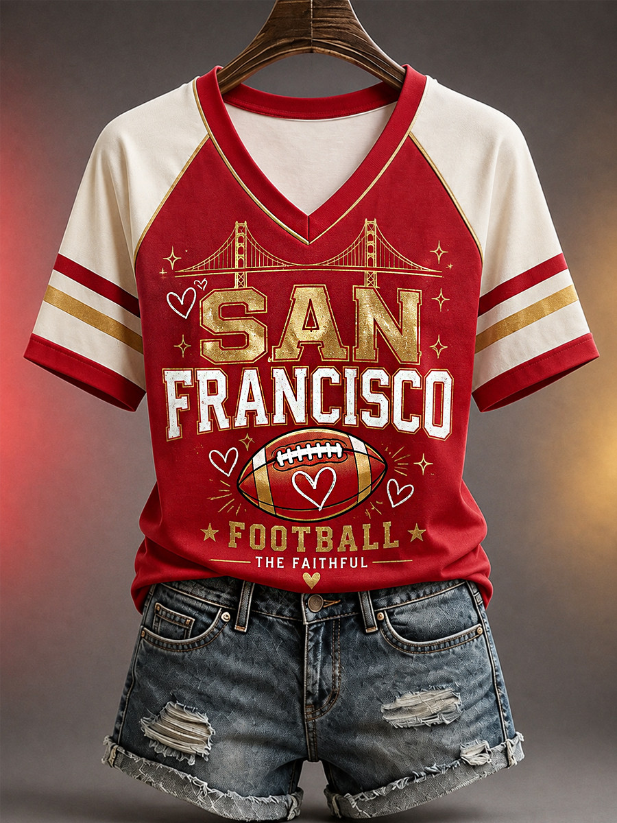 San Francisco 49ers Merch San Francisco Football The Faithful V-Neck T-Shirt Game Day Clothes