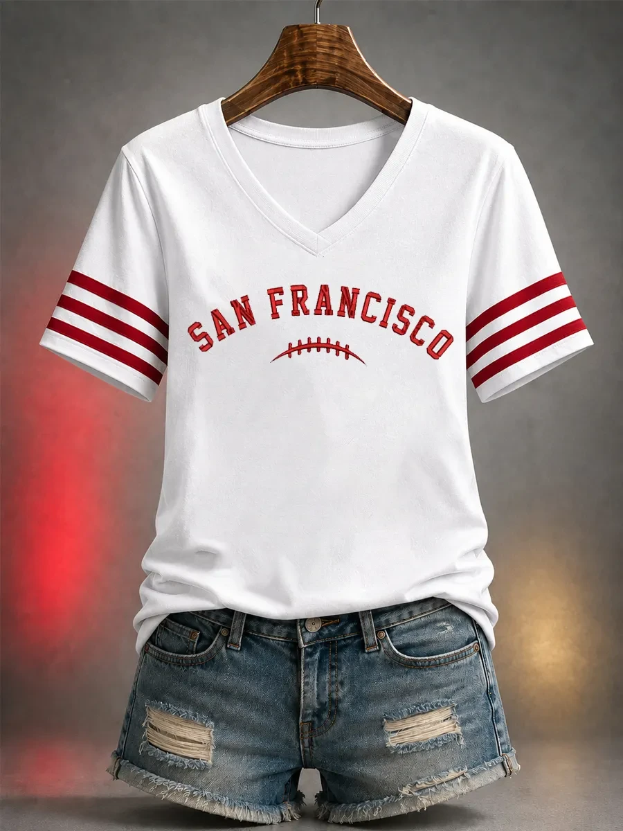 San Francisco 49ers Merch San Francisco Football V-neck T-Shirt Football Lover Gameday Apparel