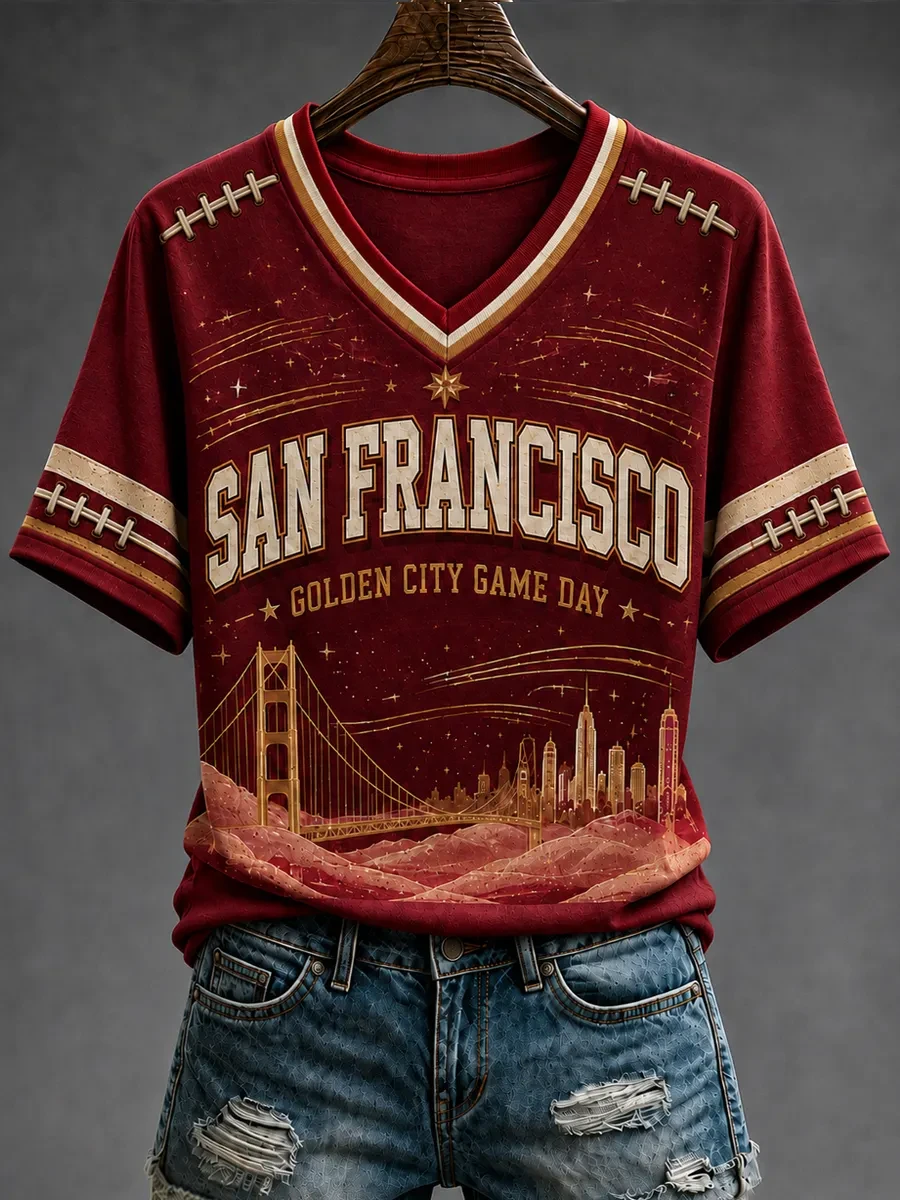 San Francisco 49ers Merch San Francisco Golden City Game Day V-Neck T-Shirt Gifts for Fans San Francisco 49ers Merch San Francisco Golden City Game Day V-Neck T-Shirt Gifts for Fans