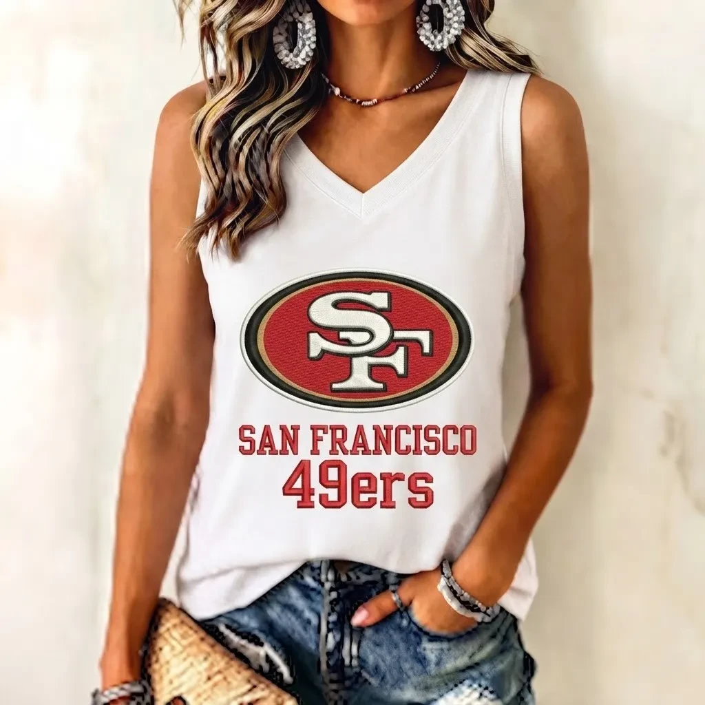 San Francisco 49ers Merch SF Football Game Day V-Neck Tank The Faithful Clothing Women