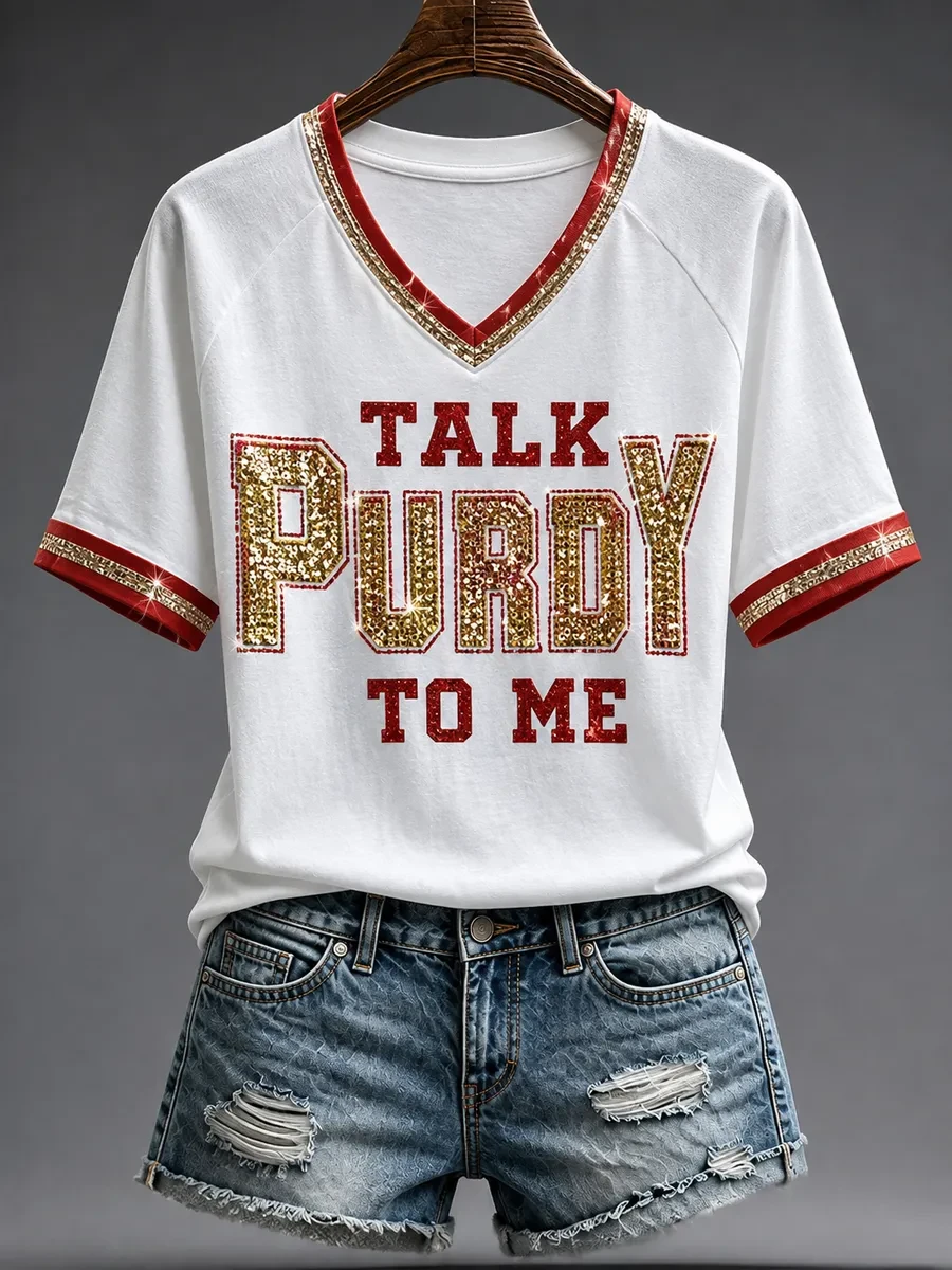 San Francisco 49ers Merch Talk Purdy To Me San Francisco Football V-Neck Shirt Game Day Gear