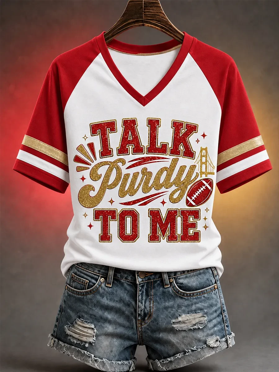 San Francisco 49ers Merch Talk Purdy To Me San Francisco Football V-neck T-Shirt Gameday Gear San Francisco 49ers Merch Talk Purdy To Me San Francisco Football V-neck T-Shirt Gameday Gear