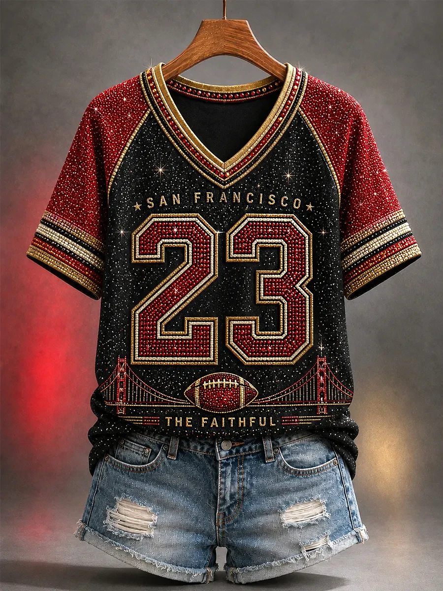 San Francisco 49ers Merch The Faithful #23 San Francisco Football Game Day V-Neck Shirt Fan Gifts San Francisco 49ers Merch The Faithful #23 San Francisco Football Game Day V-Neck Shirt Fan Gifts
