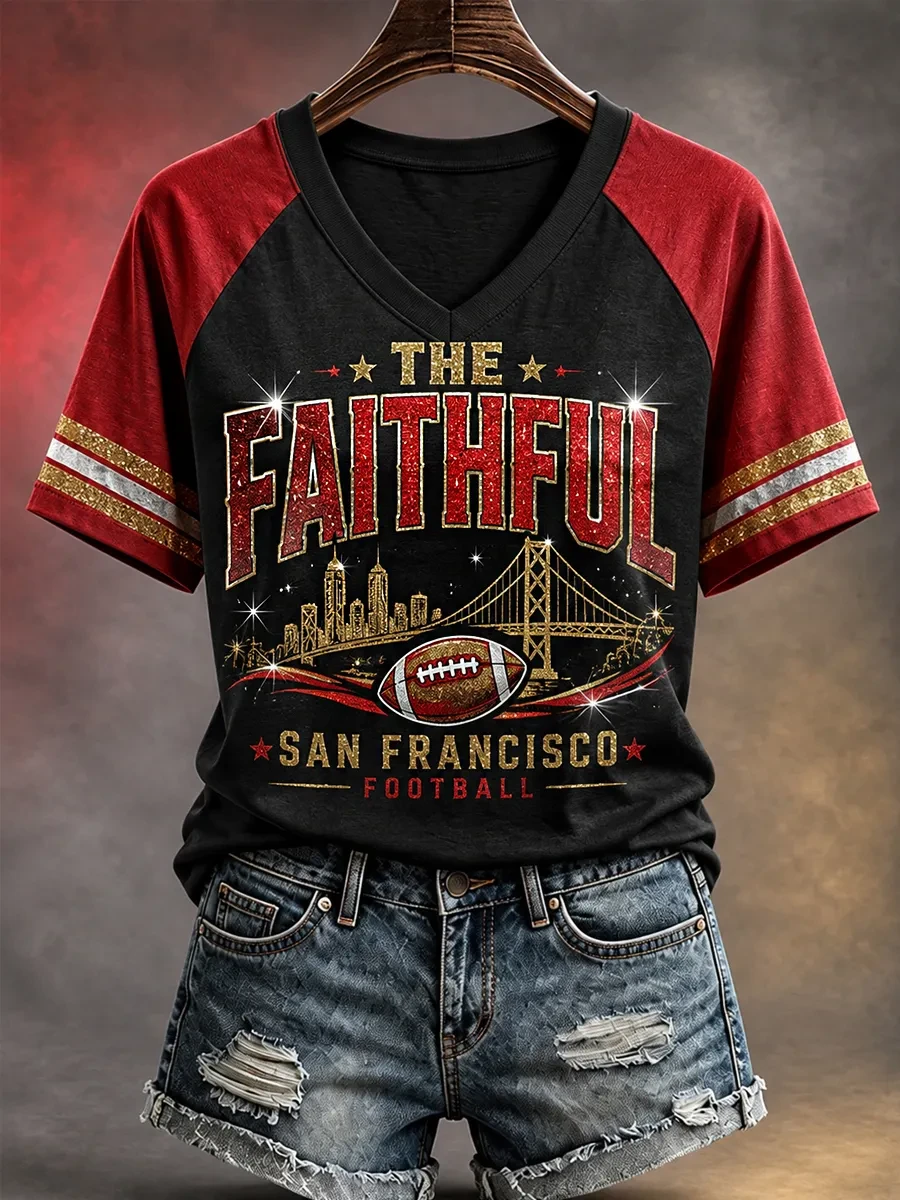 San Francisco 49ers Merch The Faithful San Francisco Football V-Neck T-Shirt Game Day Gear