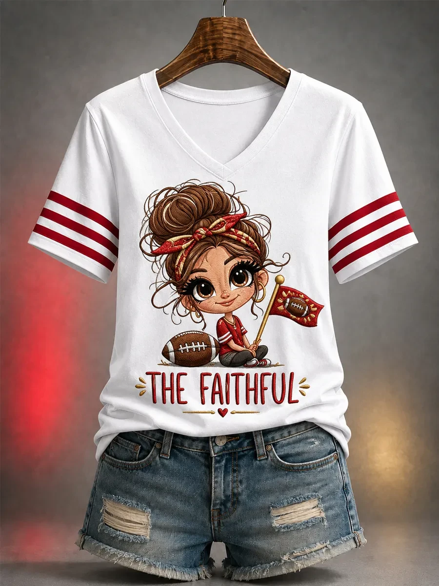 San Francisco 49ers Merch The Faithful San Francisco Football V-neck T-Shirt Gameday Gifts