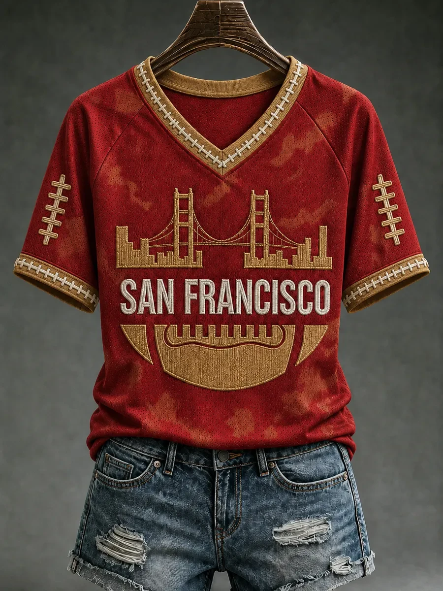 San Francisco 49ers V-Neck T-Shirt Game Day Outfit 49ers Merch Football Fan Gifts
