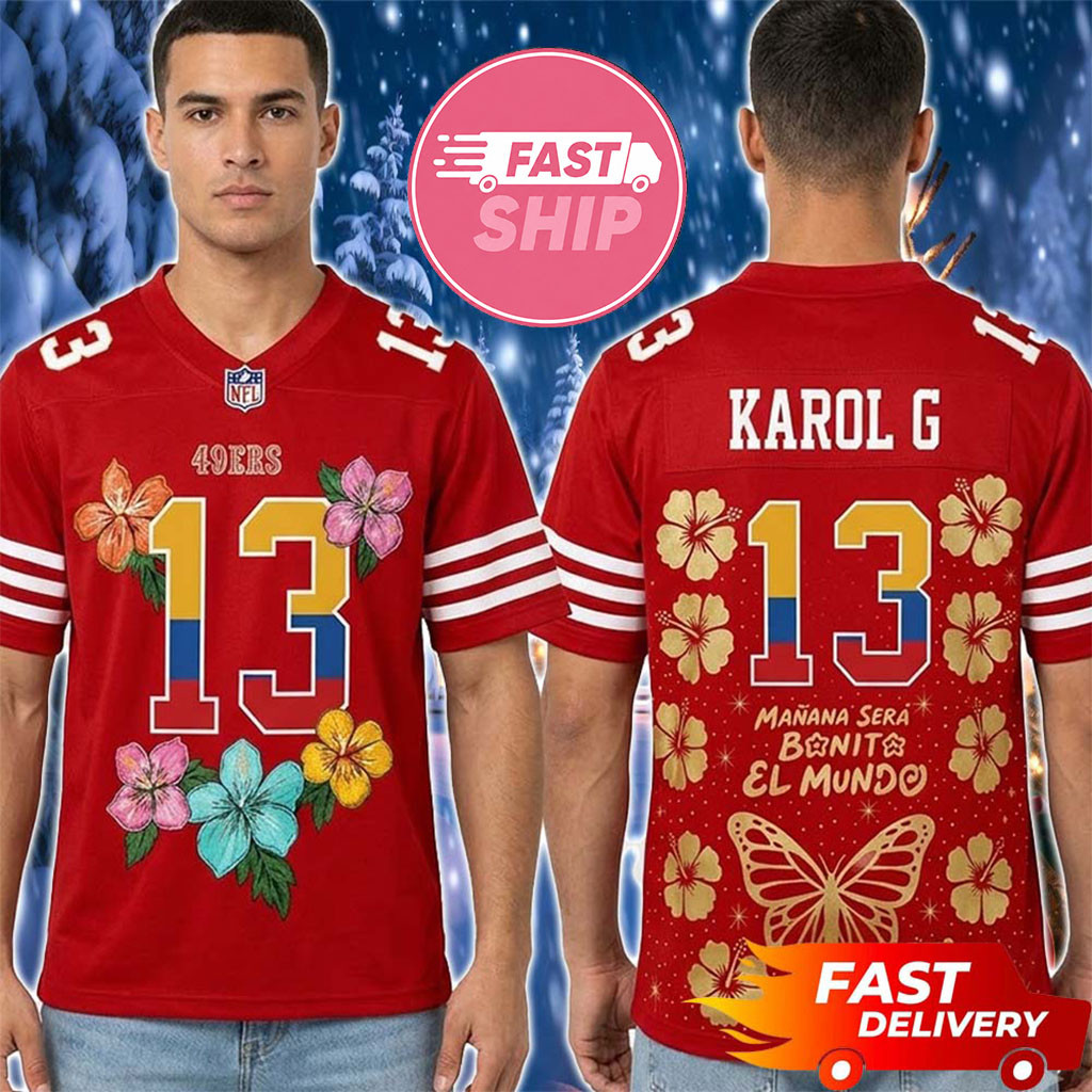 San Francisco 49ers x Karol G Viajando Por El Mundo Tropitour 2026 Jersey 49ers Merch Fan Gear