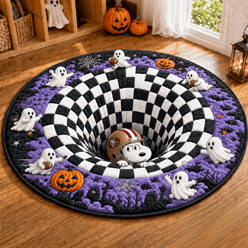 San Francisco 49ers X Snoopy 2026 Halloween Quilted Round Mat SF 49ers Merch Home Decorations