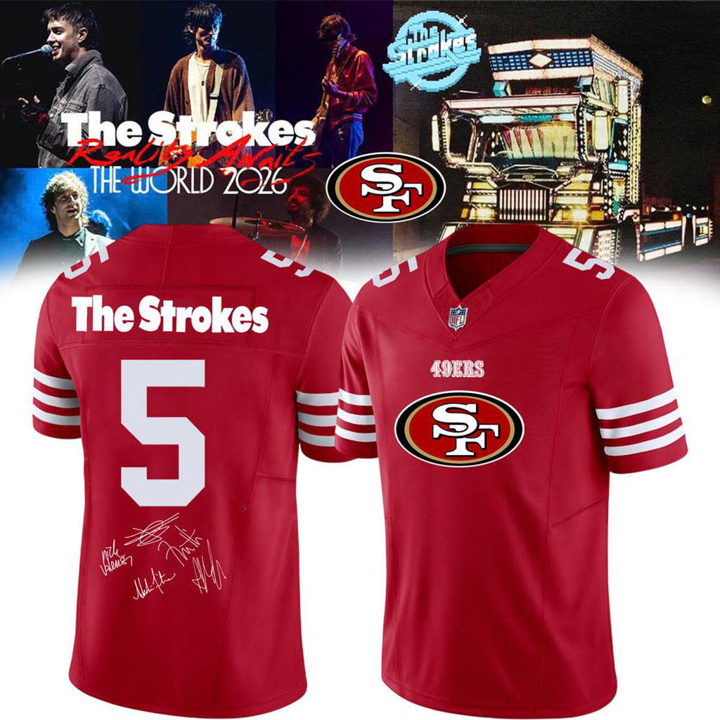 San Francisco 49ers X The Strokes 2026 World Tour Football Jersey SF 49ers Merch Gift For Fans San Francisco 49ers X The Strokes 2026 World Tour Football Jersey SF 49ers Merch Gift For Fans