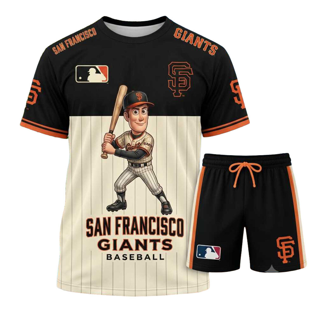 San Francisco Giants Cartoon Player Baseball Shirt And Shorts SF Giants Merch Game Day Gifts
