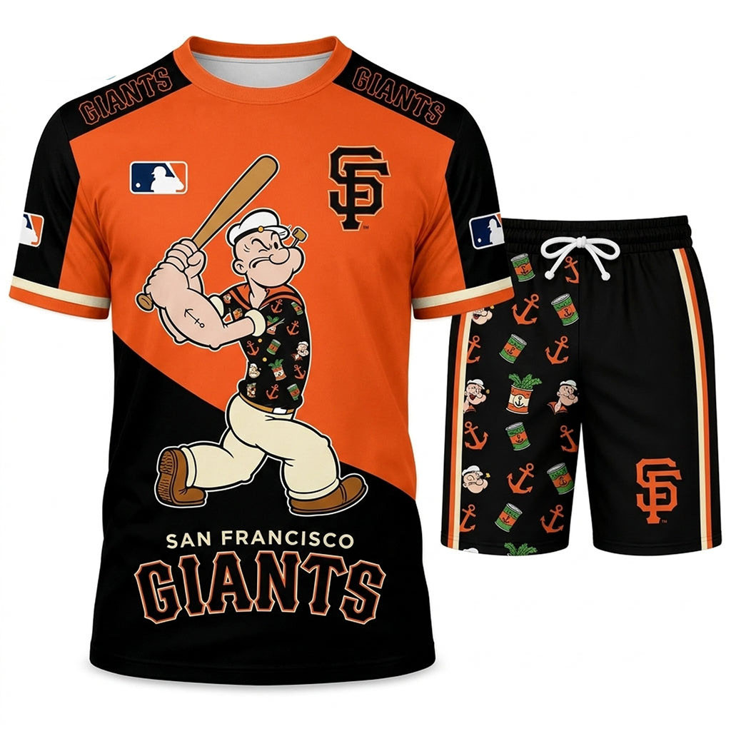 San Francisco Giants X Popeye The Sailor T-Shirt And Shorts Set SF Giants Merch Gift For Fans San Francisco Giants X Popeye The Sailor T-Shirt And Shorts Set SF Giants Merch Gift For Fans