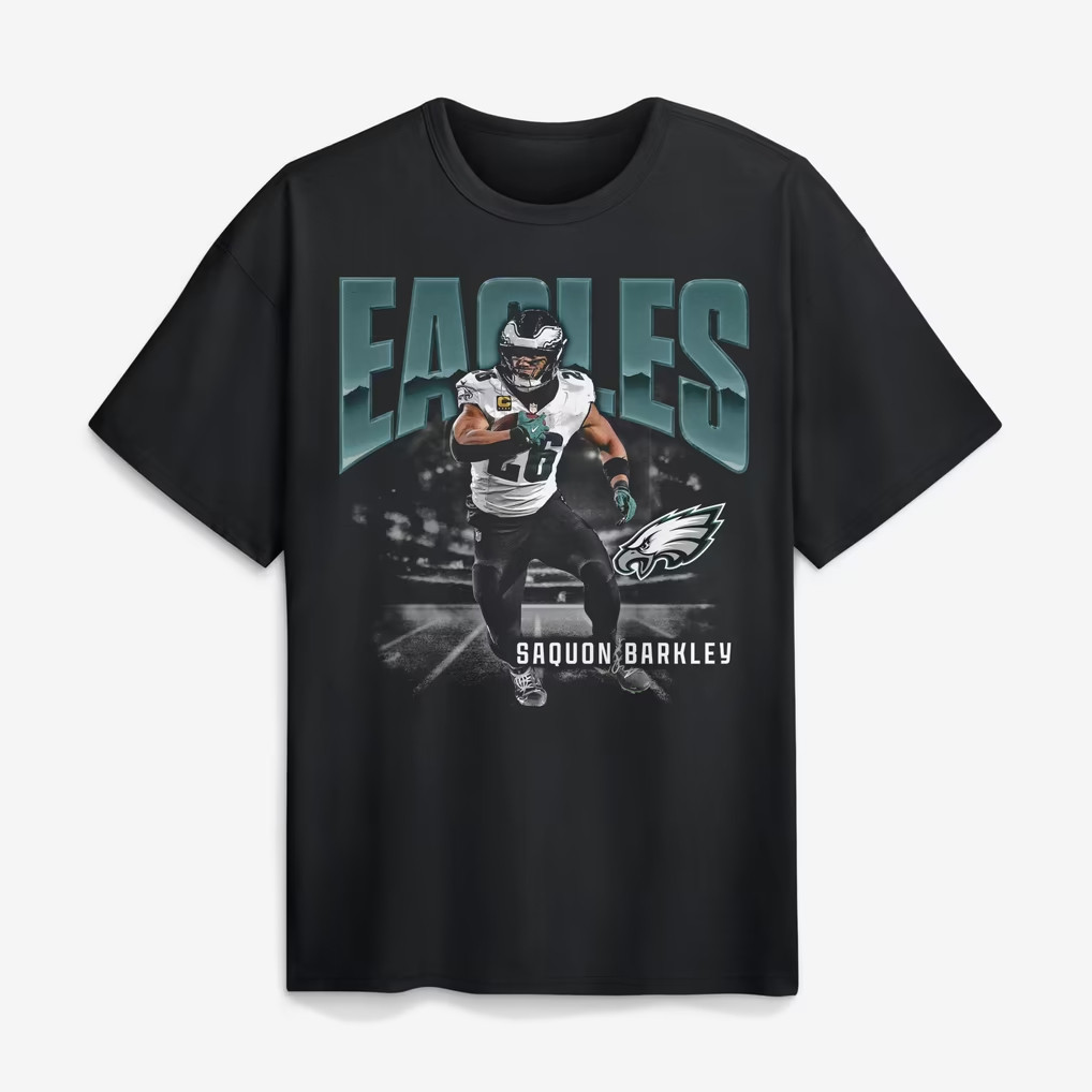 Saquon Barkley Merch 2026 Philadelphia Eagles #26 Saquon Barkley Black Player Graphic T-Shirt Saquon Barkley Merch 2026 Philadelphia Eagles #26 Saquon Barkley Black Player Graphic T-Shirt
