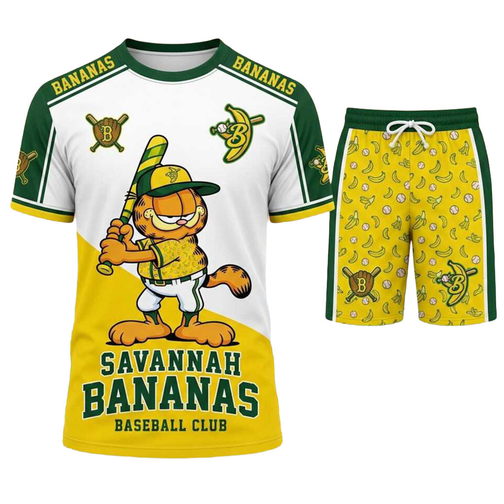 Savannah Bananas Garfield Baseball Club Shirt And Shorts Set Savannah Bananas Merch Fan Apparel
