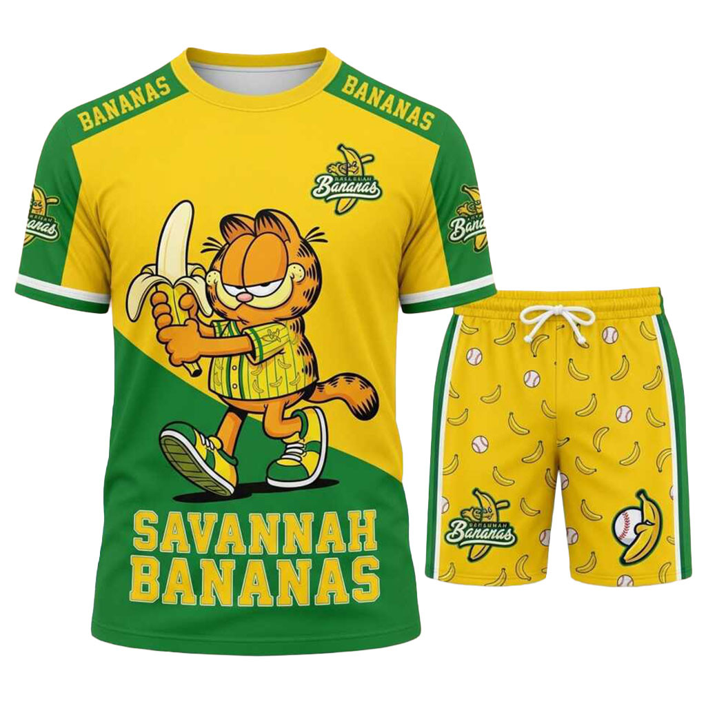 Savannah Bananas Garfield Baseball Team Shirt And Shorts Set Savannah Bananas Merch Fan Gifts